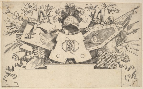 Trophy with Monogram Containing the Letters of LEONARDOS, 1651. Creator: Claude Mellan.