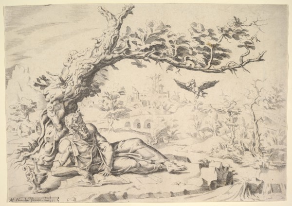 Elijah Fed by Ravens, 1549. Creator: Dirck Volkertsen Coornhert.