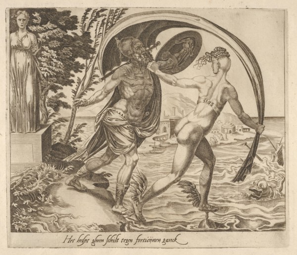 A Shield is of no Use when Fortune Turns Her Back from Six Sayings about Fortune, ca. 1560. Creator: Dirck Volkertsen Coornhert.
