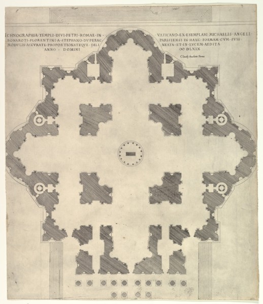 Speculum Romanae Magnificentiae: Plan of St. Peter's, 1569. Creator: Etienne Duperac.