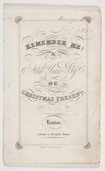 Remember Me! New Year's Gift or Christmas Present, 1826. Creator: Fenner.