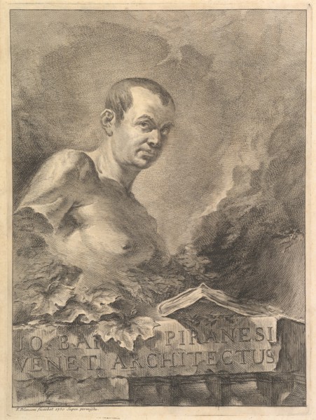 Portrait of G.B. Piranesi in imitation of an antique bust, from Opere varie di Architettur..., 1750. Creator: Francesco Polanzani.