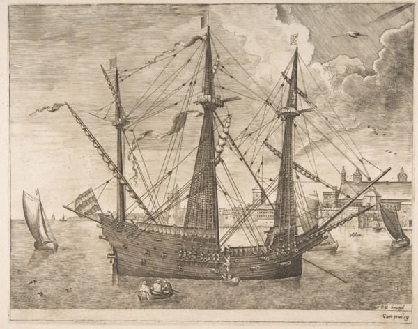 Armed Three-Master Anchored Near a City from The Sailing Vessels, ca. 1555-56. Creator: Frans Huys.