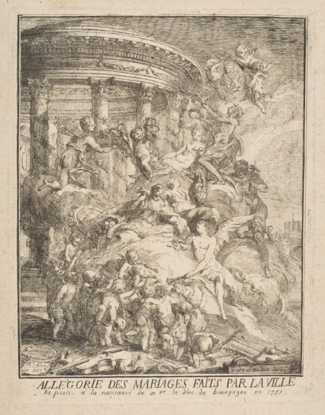 Allegorie des mariages faits par la Ville de Paris a la naissance du Duc de Bourgogne, 1752. Creator: Gabriel de Saint-Aubin.