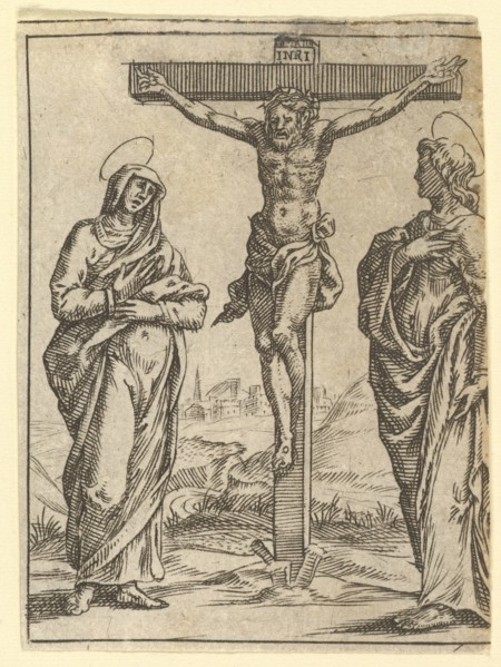 The Virgin of Sorrows: The Crucifixion; one of nine surrounding compartments from the V..., by 1575. Creator: Giorgio Ghisi.