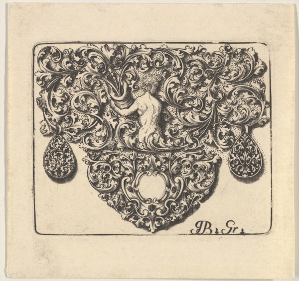 Goldsmiths Ornament with a Young Man Holding a Cornucopia, 1709. Creator: Giovani Battista Grondoni.