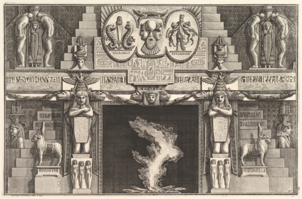 Chimneypiece in the Egyptian style: Groups of three female nudes at the base of each j..., ca. 1769. Creator: Giovanni Battista Piranesi.