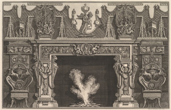 Bird in shell at the center of the lintel, with a frieze of trophies, surmounted by an..., 1769