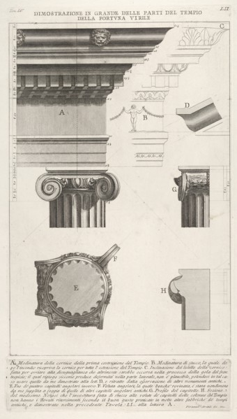 Cornice and column from the Temple of Fortuna Virilis