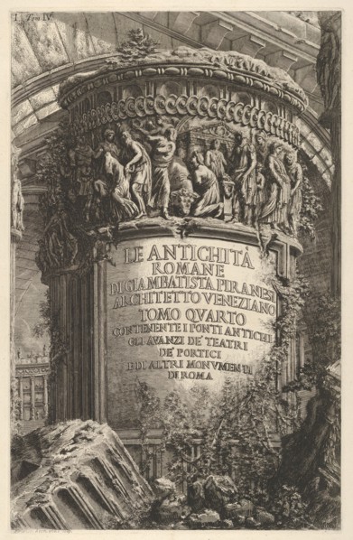 Title page: volume IV, 'The Antiquities of Rome by Giambatista Piranesi, Venetian Architec..., 1756. Creator: Giovanni Battista Piranesi.
