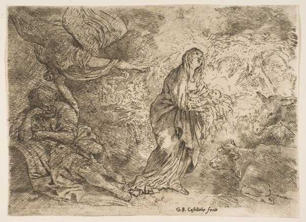 The angel awakening Joseph to the presence of the Virgin and Child, ca. 1645-49. Creator: Giovanni Benedetto Castiglione.
