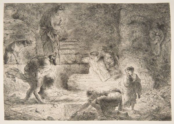 Tobit burying the Dead, ca. 1647-51. Creator: Giovanni Benedetto Castiglione.