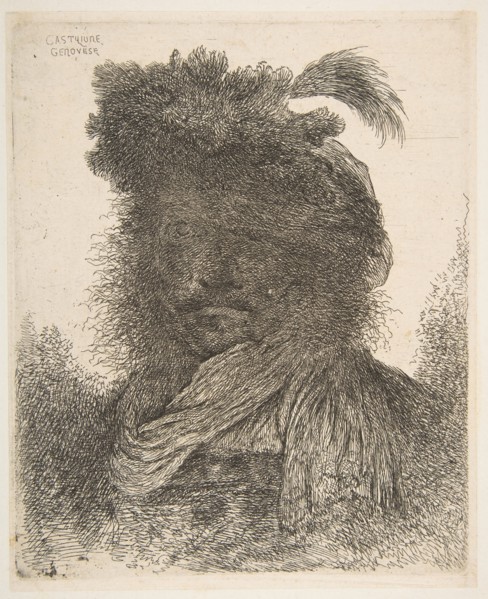 Head of a man in shadow turned slightly to the left, from the series of 'Large Or..., ca. 1645-1650. Creator: Giovanni Benedetto Castiglione.