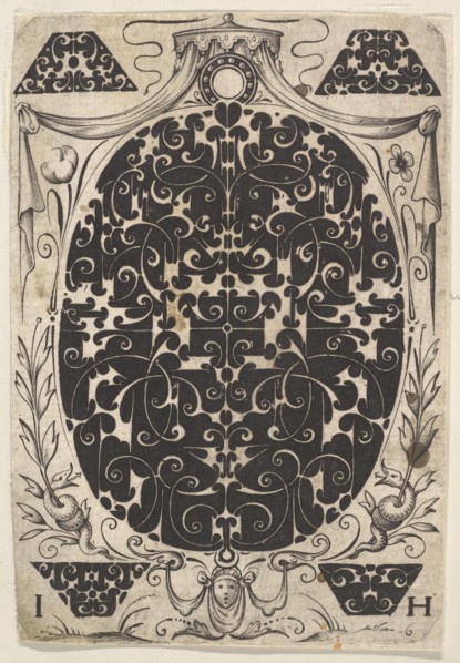 Oval Pendant Decorated with Schweifwerk, Surrounded by Smaller Motifs and Crowned b..., ca. 1614-19. Creator: Jacques Hurtu.
