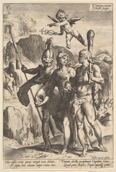 Hercules Being Shown the Mountainous Road to the Temple of Immortal Fame in the Compan..., ca. 1591. Creator: Jan Muller.