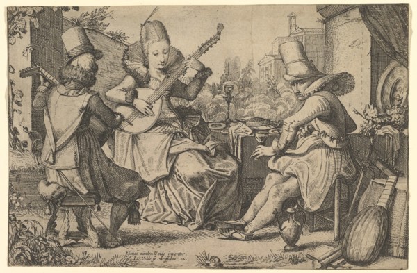 Two Elegantly Dressed Men and a Woman in a Garden, 1613-41. Creator: Jan van de Velde II.