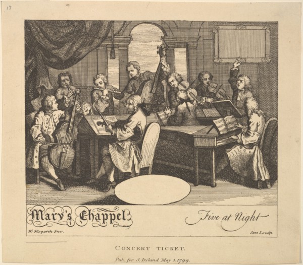 Concert Ticket - Mary's Chappel, Five at Night, May 1, 1799. Creator: Jane Ireland.