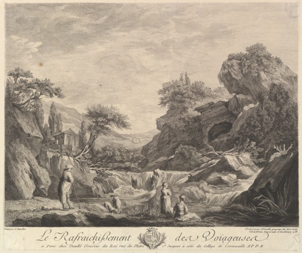 Traveling Women Drinking Water, 1758. Creator: Jean Daullé.