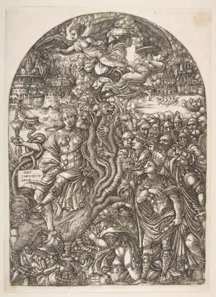 The Babylon Harlot seated on the Seven-Headed Beast, from the Apocalypse.n.d. Creator: Jean Duvet.
