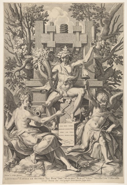 Bacchus, Music, Amor, 1575-1600. Creator: Johann Sadeler I.
