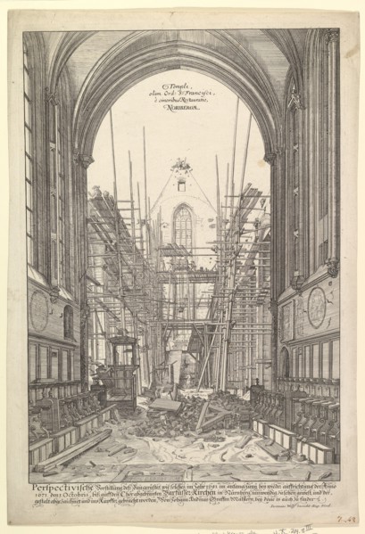 View of the Church of the Franciscans in Nuremberg under Reconstruction, from the series V....n.d. Creator: Johann Ulrich Kraus.