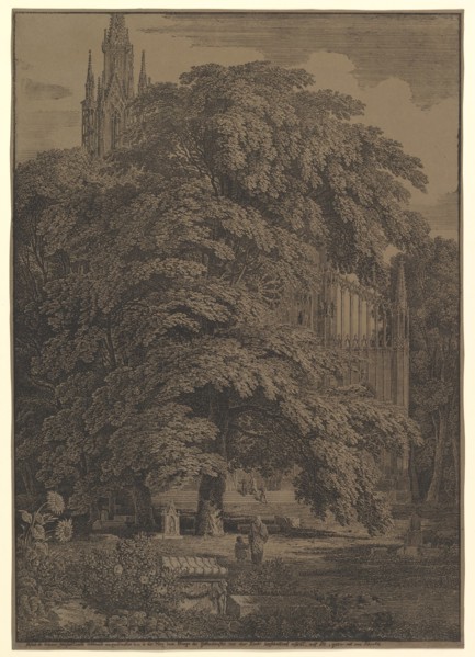Gothic Church Hidden by a Tree, 1810. Creator: Karl Friedrich Schinkel.