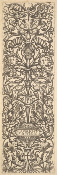 Candelabra with putti on goats at center, ca. 1525-50. Creator: Lambrecht Hopfer.