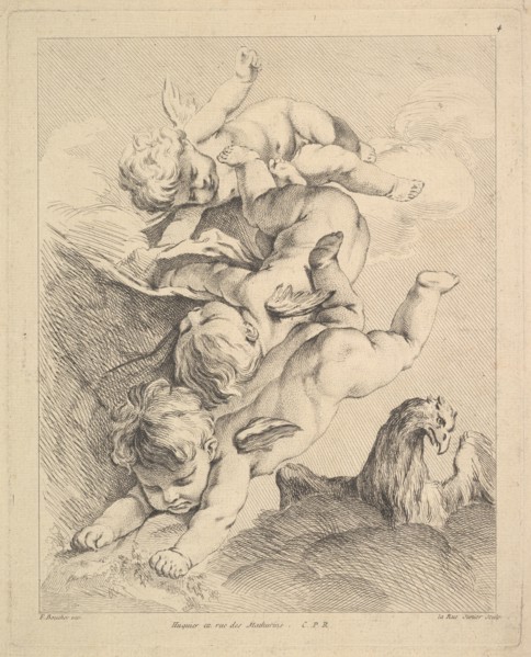 Three Cupids Turning a Somersault, an Eagle on the Right. Creator: Louis Felix de la Rue.
