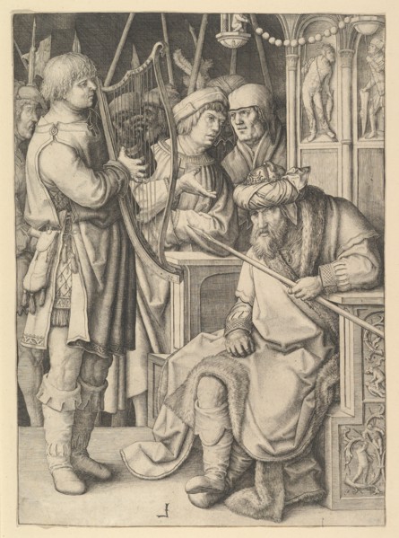 David Playing the Harp Before Saul, ca. 1508. Creator: Lucas van Leyden.