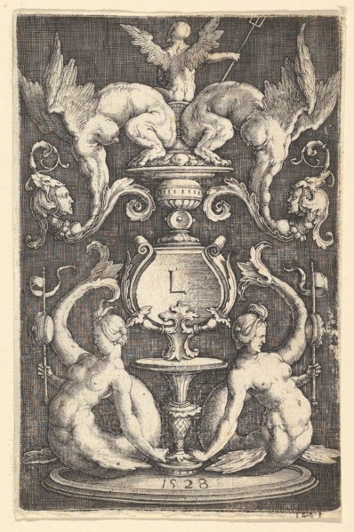Panel of Ornament with Two Sirens, 1528. Creator: Lucas van Leyden.