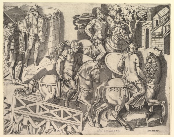 Speculum Romanae Magnificentiae: Roman Horsemen Crossing a Bridge