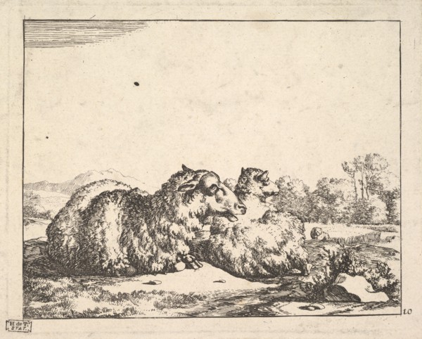 Sheep, from a set of 16 plates, 1664. Creator: Marcus de Bye.