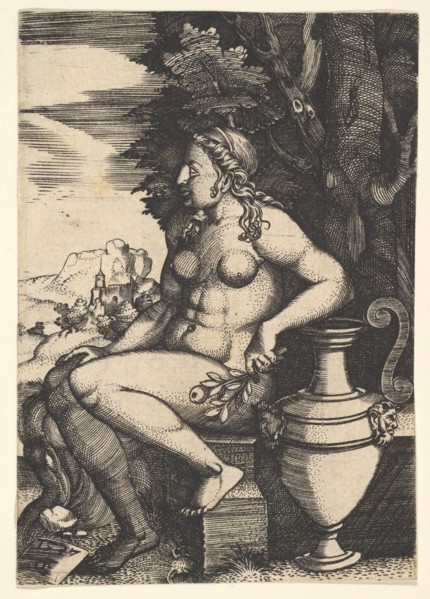 Seated nude next to a vase, 1537. Creator: Master FG.