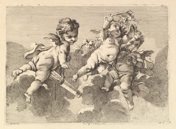 Three Children in Clouds, 18th century. Creator: Monogrammist DA.