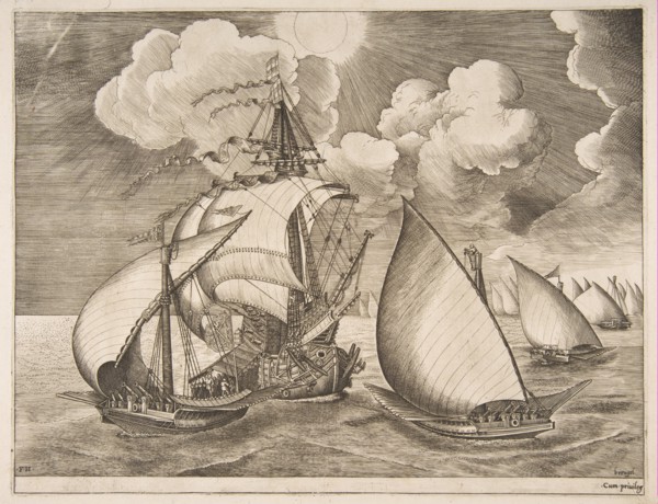 Fleet of Galleys Escorted by a Caravel from The Sailing Vessels, 1561-65. Creator: Frans Huys.