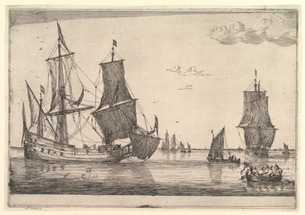 Large Sailing Vessel and Rowing Boat, 17th century. Creator: Reinier Zeeman.