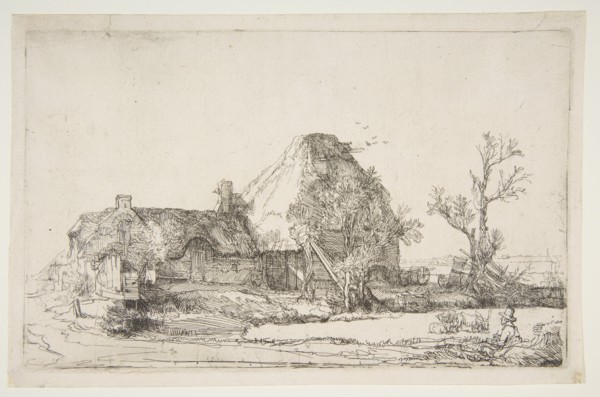 Cottages and Farm Buildings with a Man Sketching, ca. 1645. Creator: Rembrandt Harmensz van Rijn.