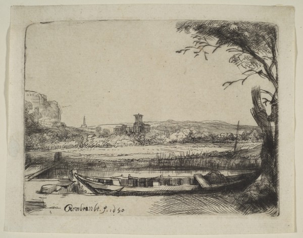 Canal with a Large Boat and a Bridge, 1650. Creator: Rembrandt Harmensz van Rijn.