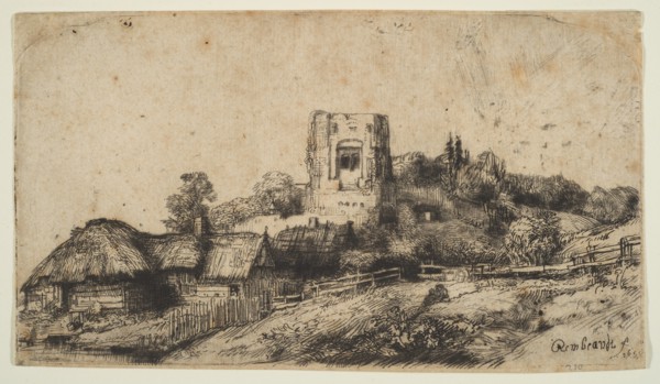 Landscape with a Square Tower, 1650. Creator: Rembrandt Harmensz van Rijn.