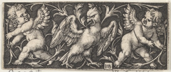 Horizontal Panel with an Eagle Flanked by Two Genii, 1544. Creator: Sebald Beham.