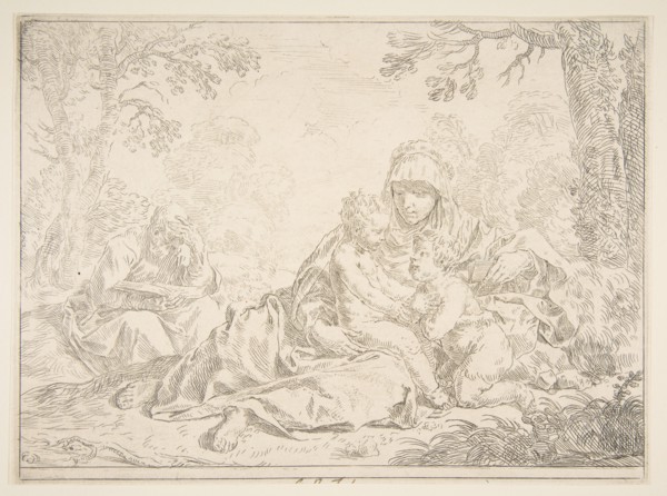 Holy Family with Saint John the Baptist, ca. 1637-1640. Creator: Simone Cantarini.