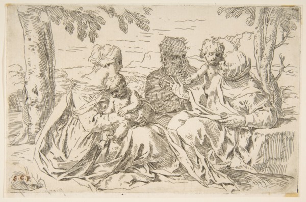Holy Family with Saint Elizabeth and Saint John the Baptist, ca. 1639. Creator: Simone Cantarini.