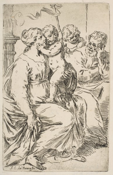 Holy Family with St. John the Baptist, ca. 1640-1642. Creator: Simone Cantarini.