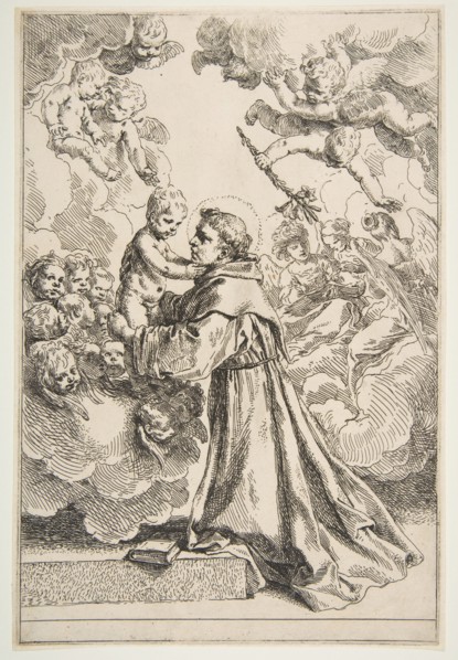 Saint Anthony of Padua adoring the Christ Child in Glory, ca. 1640. Creator: Simone Cantarini.