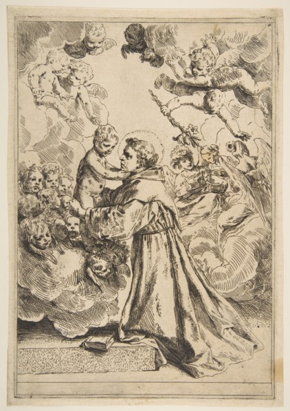 Saint Anthony of Padua adoring the Christ Child in Glory, copy after Cantarini, ca. 1640 or after. Creator: Unknown.