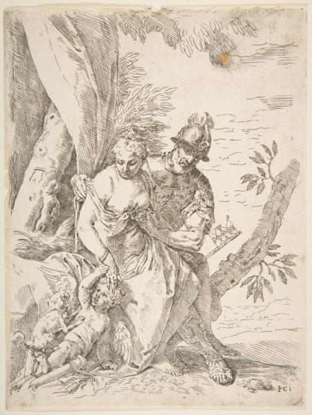 Mars, Venus, and Cupid, ca.1637-1639. Creator: Simone Cantarini.