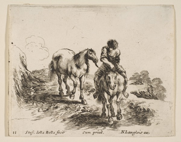 Plate 11: a young horseman, seen from the front, leading another horse, from 'Diver..., ca. 1644-47. Creator: Stefano della Bella.