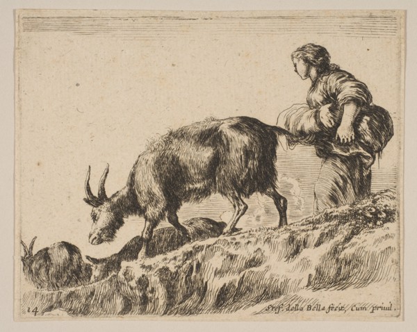 Plate 14: shepherdess herding goats, ca. 1641. Creator: Stefano della Bella.