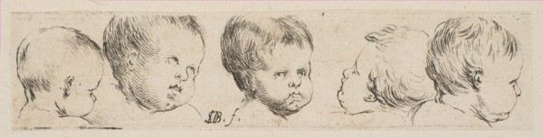 Plate 10: Five Heads of Children, from 'Collection of various doodles and etching proo..., ca. 1646. Creator: Stefano della Bella.