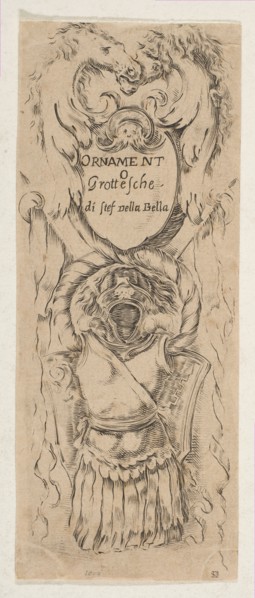 Two Horse Heads Framing a Shield, ca. 1653. Creator: Stefano della Bella.